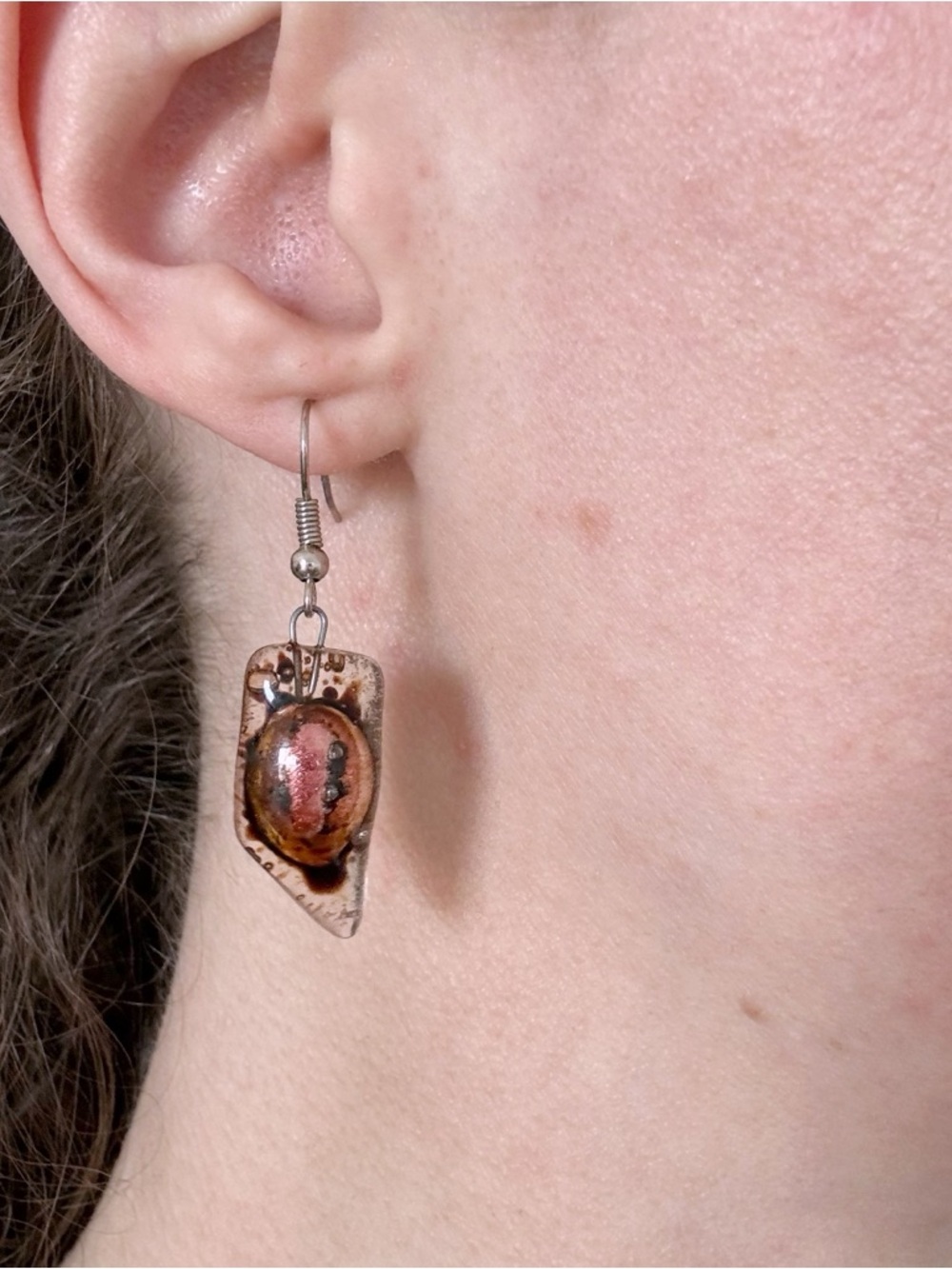 Handmade Pink Brown Glass Drop Earrings Artisan Boho Fairy Whimsigoth Hippie Y2K